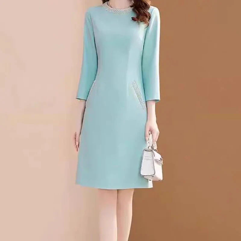 Chiffon Embroidered Dress For Women With Pockets Office