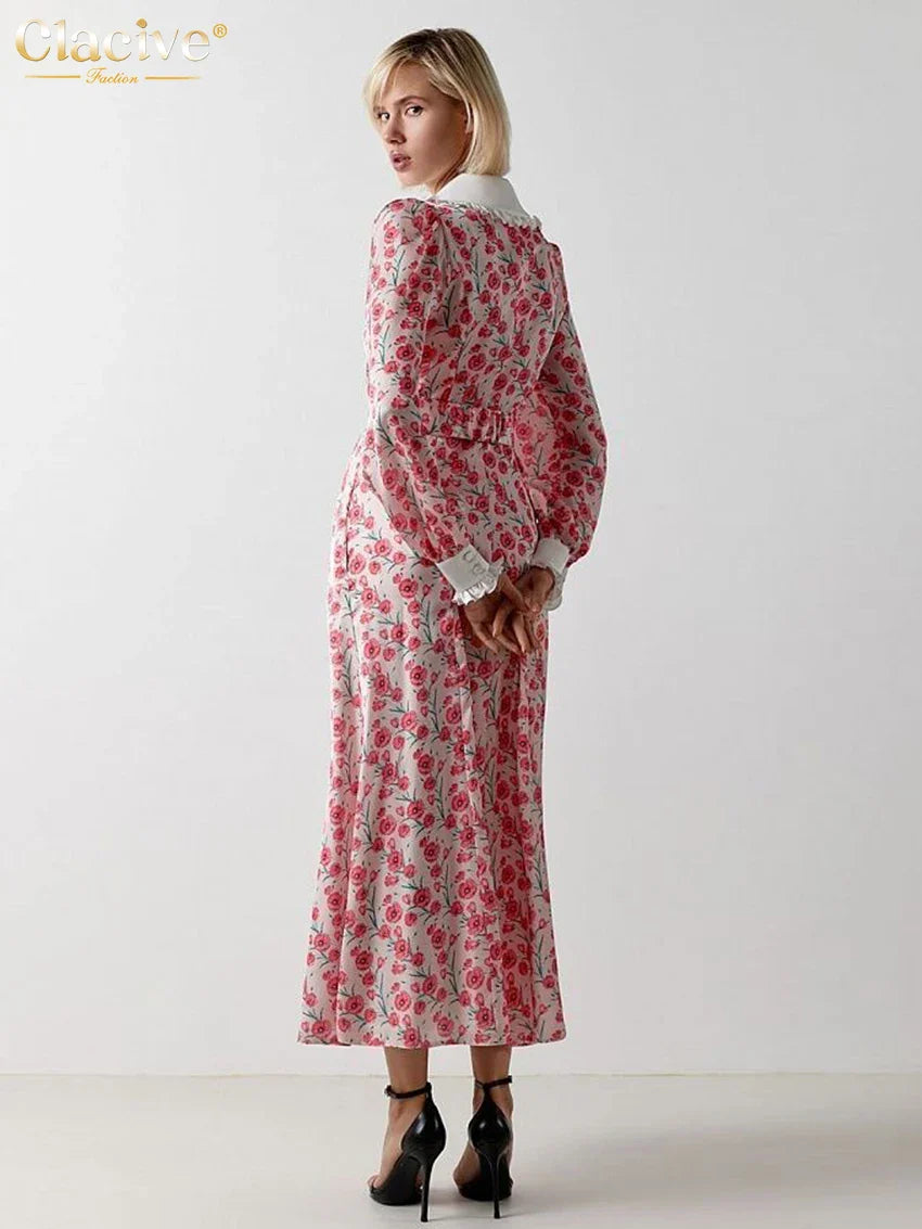 Office Midi Dress With Doll Collar Long Sleeves Elegant