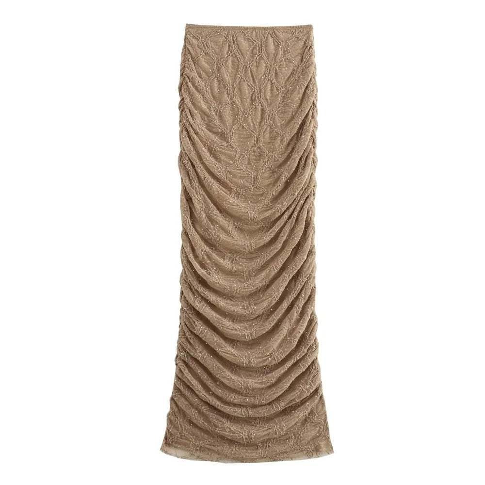 Bright Lace Shoulder Top and High Waist Midi Skirt Set for Women Casual Fashion Summer Outfit