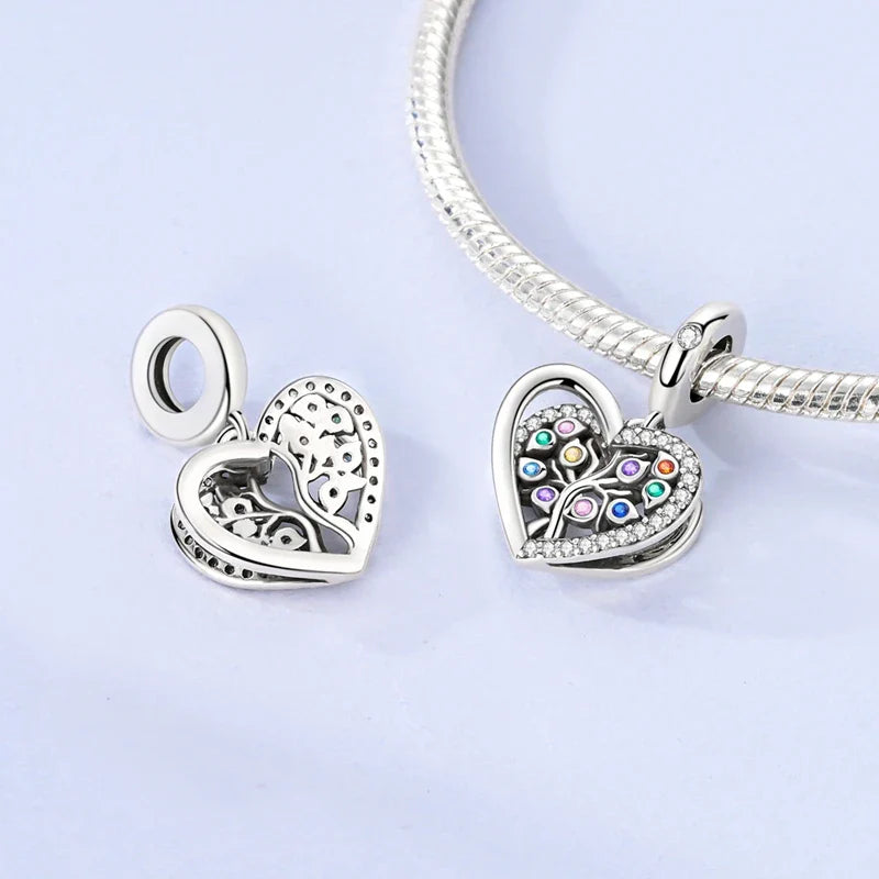 925 Sterling Silver Forever Love Heart Charms Beads for Sister Family Bracelet Jewelry Gifts