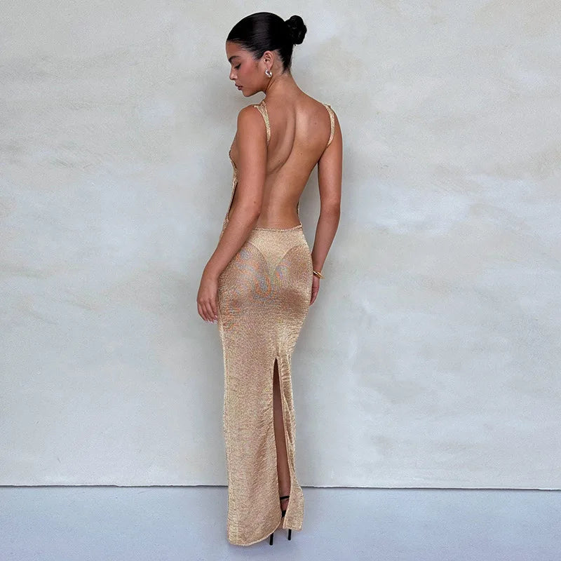 See Through Beach Maxi Dress Sleeveless Backless Bodycon