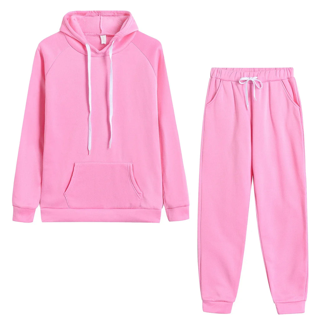 Autumn Winter Women's Fleece Tracksuit Hoodie and Sweatpants Set for Casual Jogging