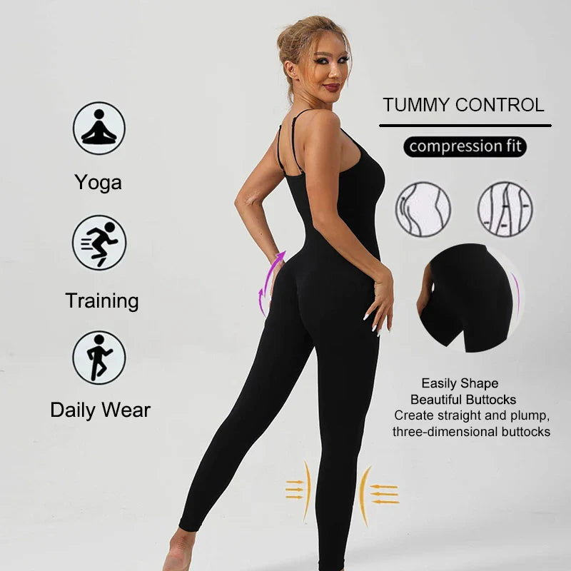 Sport Studio Women's Solid Color Slim Fit Bodysuit Jumpsuit Sexy Unitard with Adjustable Straps Lightweight Breathable Workout Set Activewear