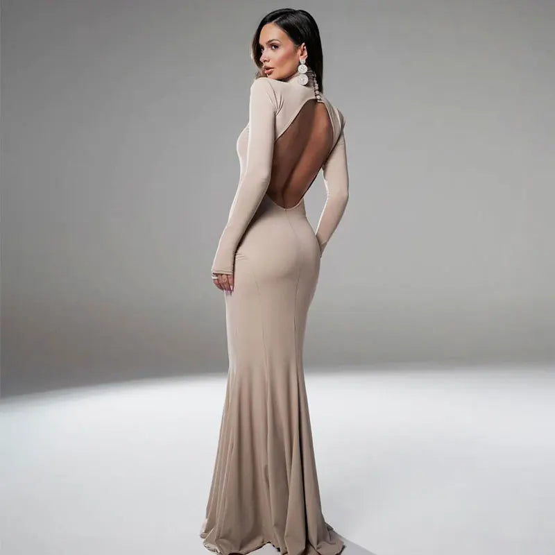 Backless Dress Solid Turtleneck For Women Winter Fashion
