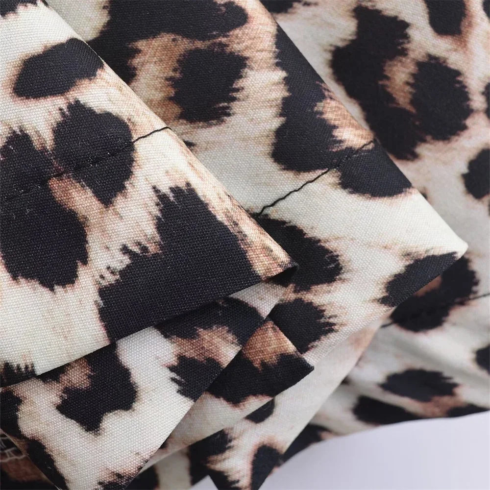 Leopard Print Sleeveless Midi Dress With Round Neck