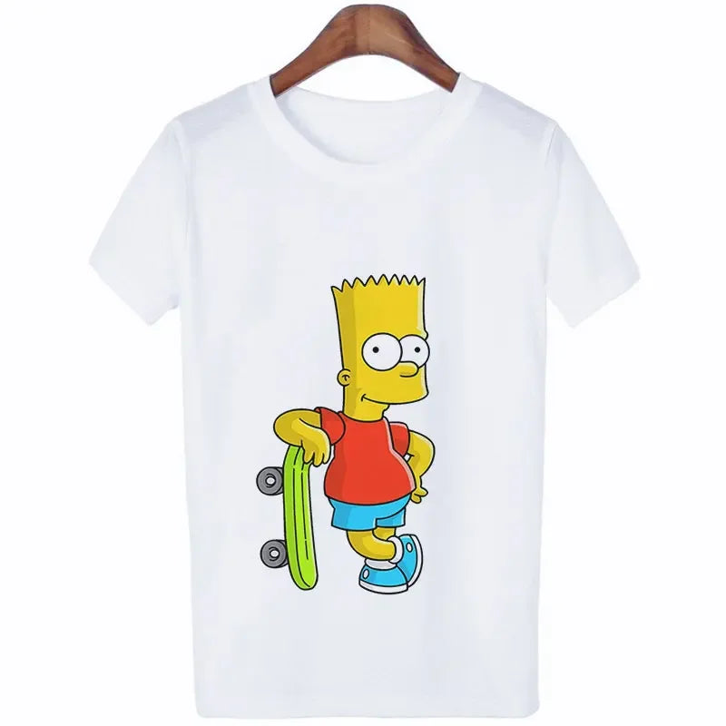 Kawaii The Simpsons T-Shirt for Girls Casual Summer Wear O-Neck Short Sleeve Aesthetic Street Style Shirt