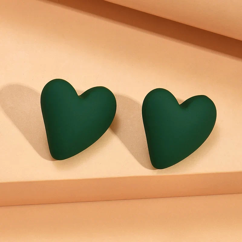 Korean Fashion Candy Color Acrylic Heart Earrings Geometric Love Design All-Match Ear Studs