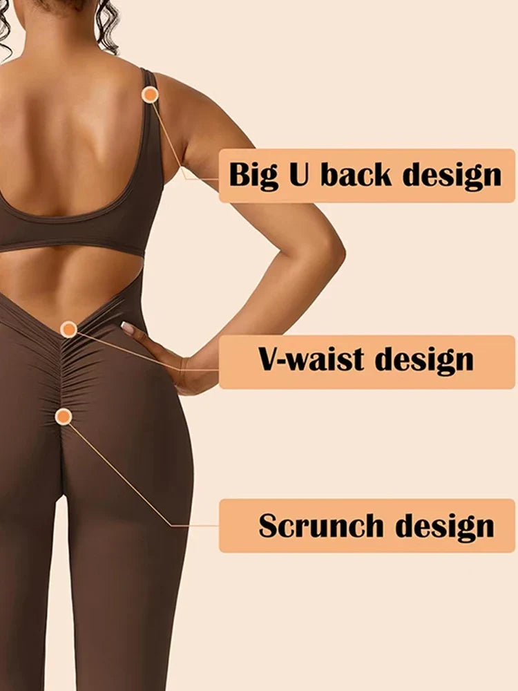 Women's Sexy Backless One-Piece Suit with Flared Pants for Sports Fitness Yoga and Casual Wear