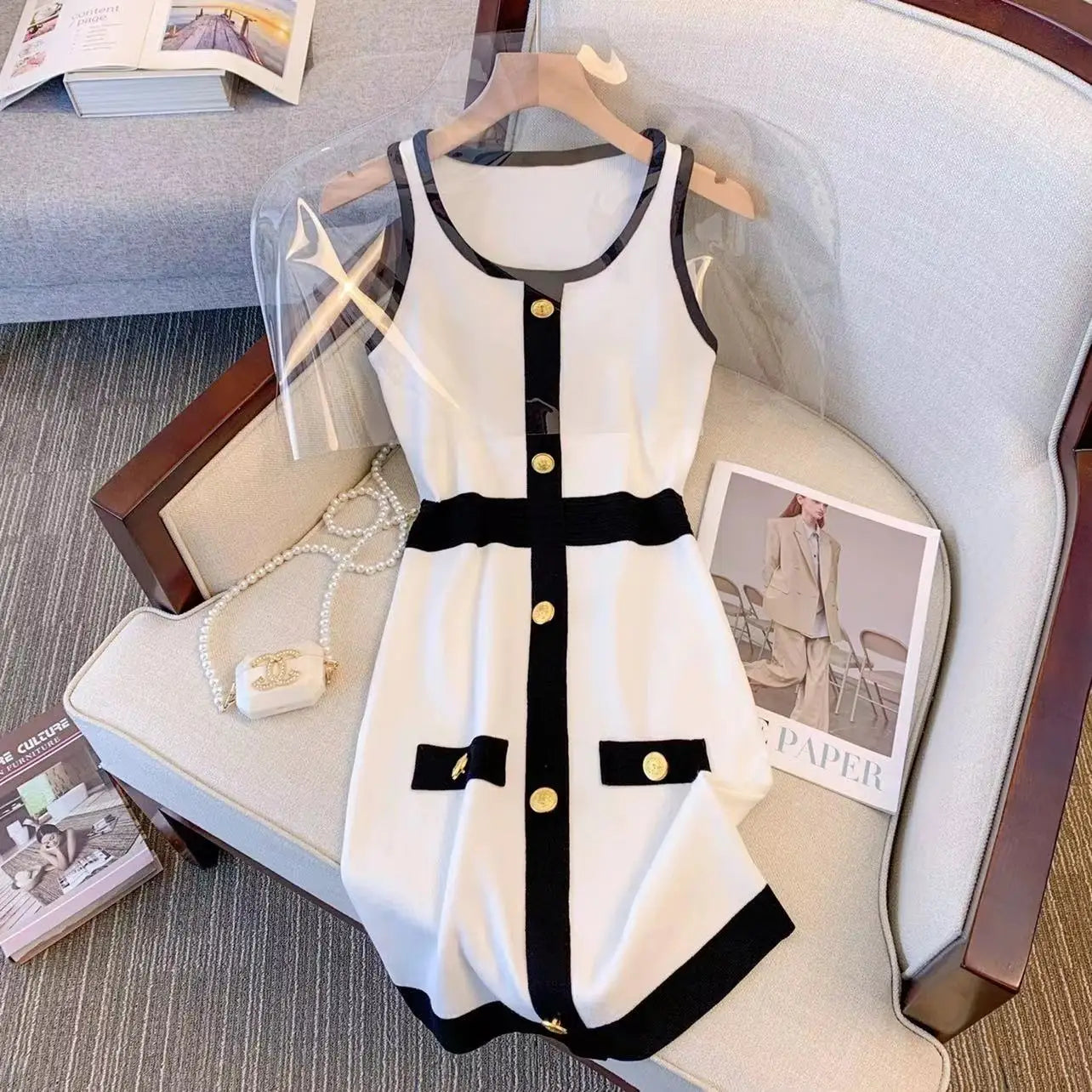 Women Knit Dress Sleeveless High Waist O Neck Mini Summer