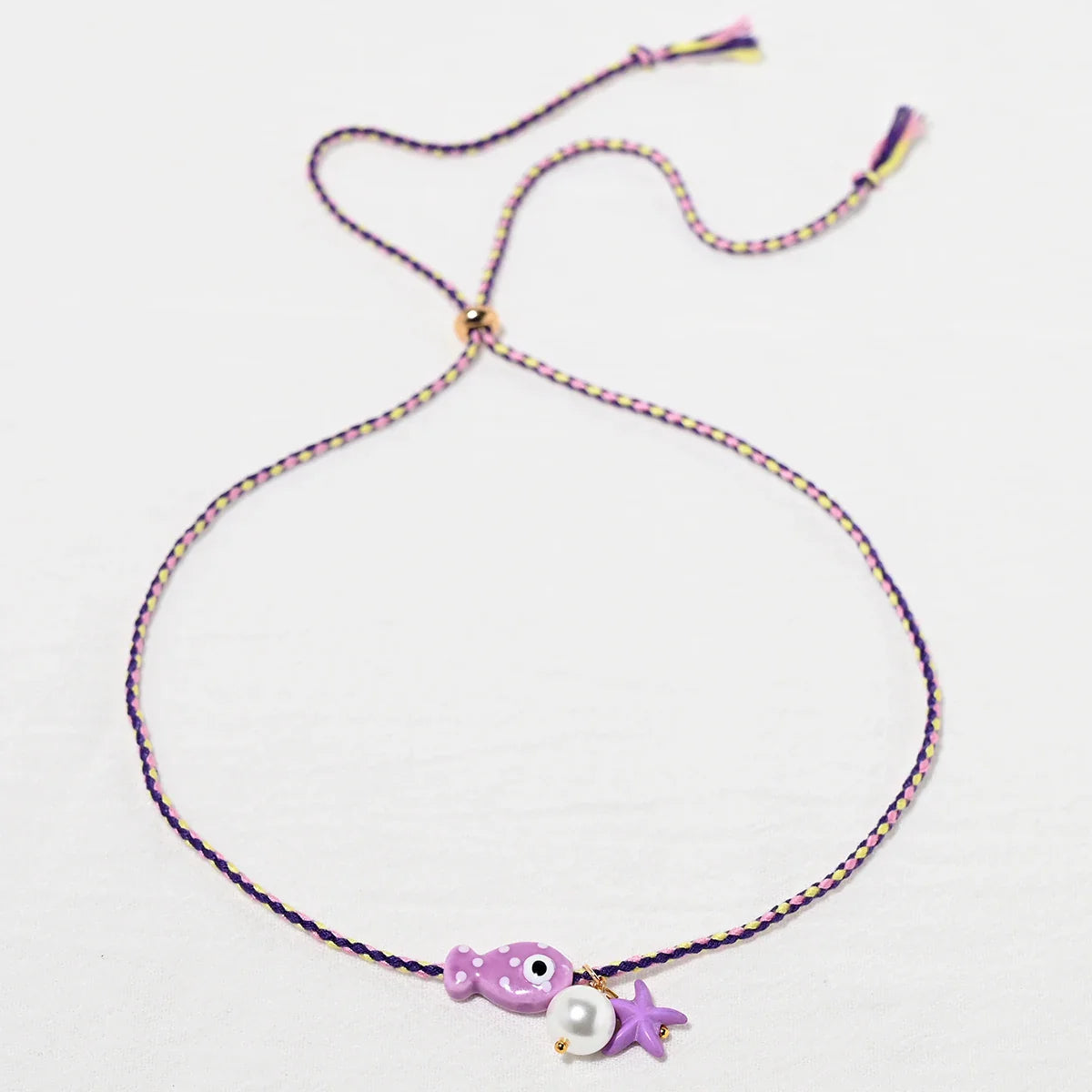 Colorful Bohemian Ceramic Fish Pendant Necklace for Women Adjustable Multicolored Rope Choker