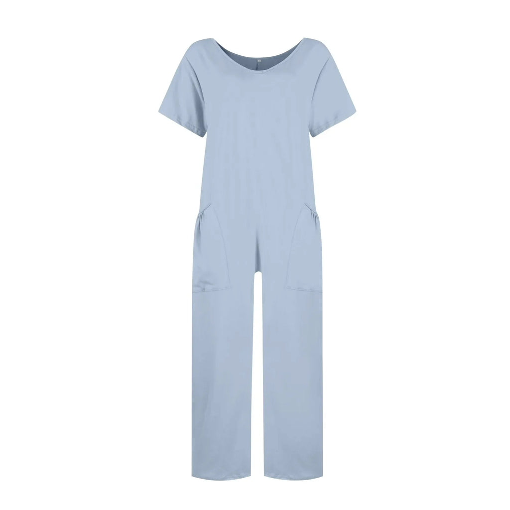 Women's Casual Short Sleeve Pullover Jumpsuit Loose Fit with Pockets Comfortable Lightweight Bodysuit Trendy Summer Romper