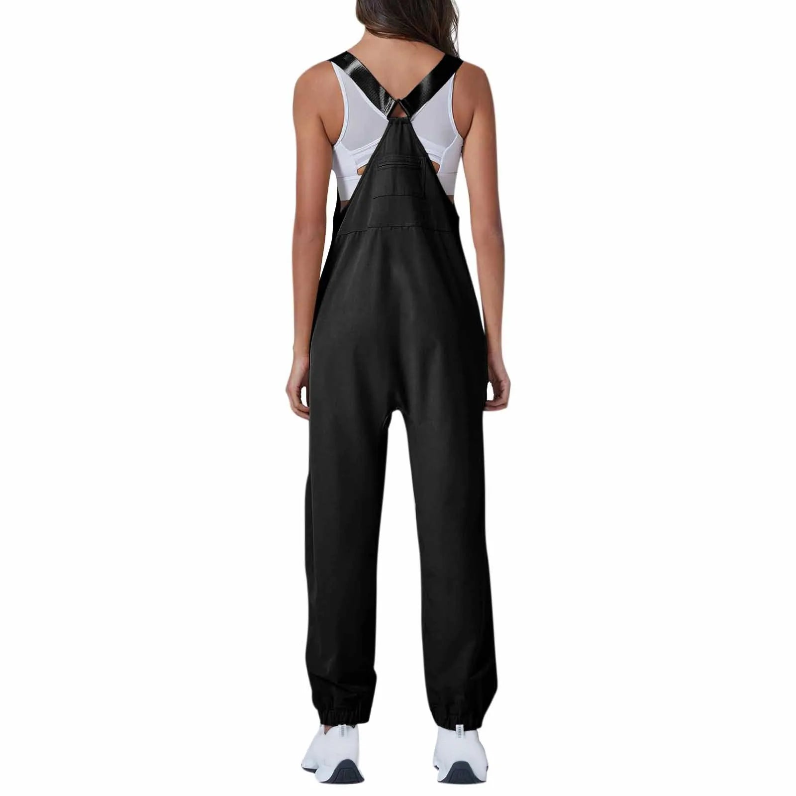 Women's Summer Casual Loose Wide Leg Jumpsuit with Adjustable Straps Pockets and Retro Button Detail Solid Color Sleeveless Overalls
