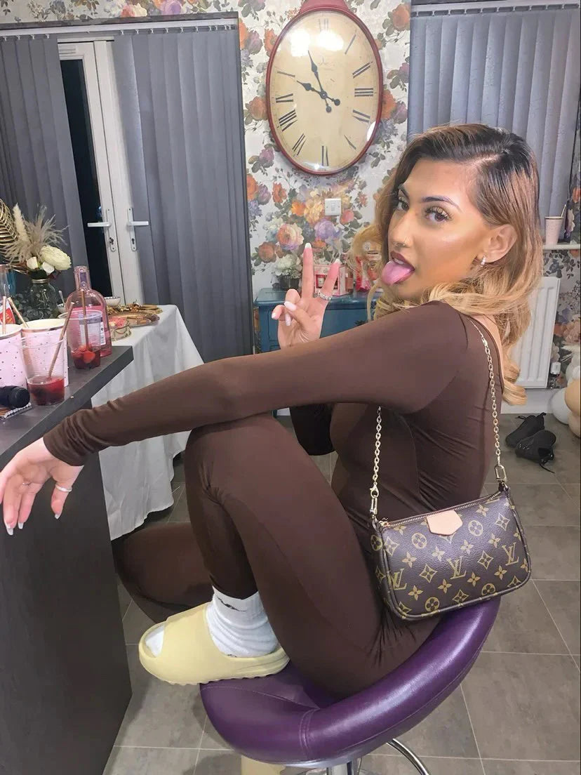 Women's Casual Solid Color Round Neck Long Sleeve Yoga Jumpsuit with Comfortable Fit