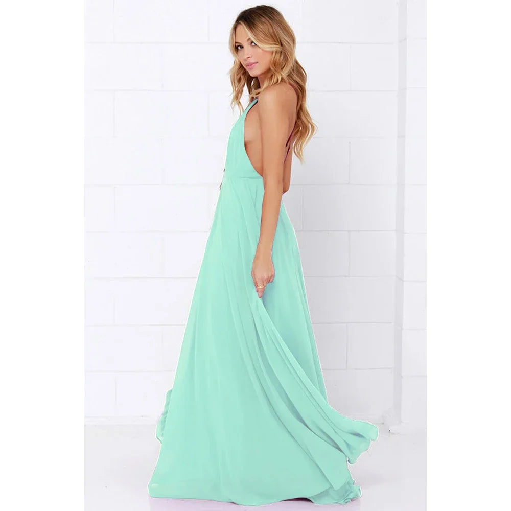 Boho Maxi Dress Women Sleeveless O Neck Backless Sundress