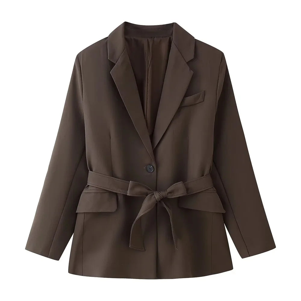 Elegant Women's Casual Suit Jacket and Pants Set with Belt for Stylish Office and Leisure Wear