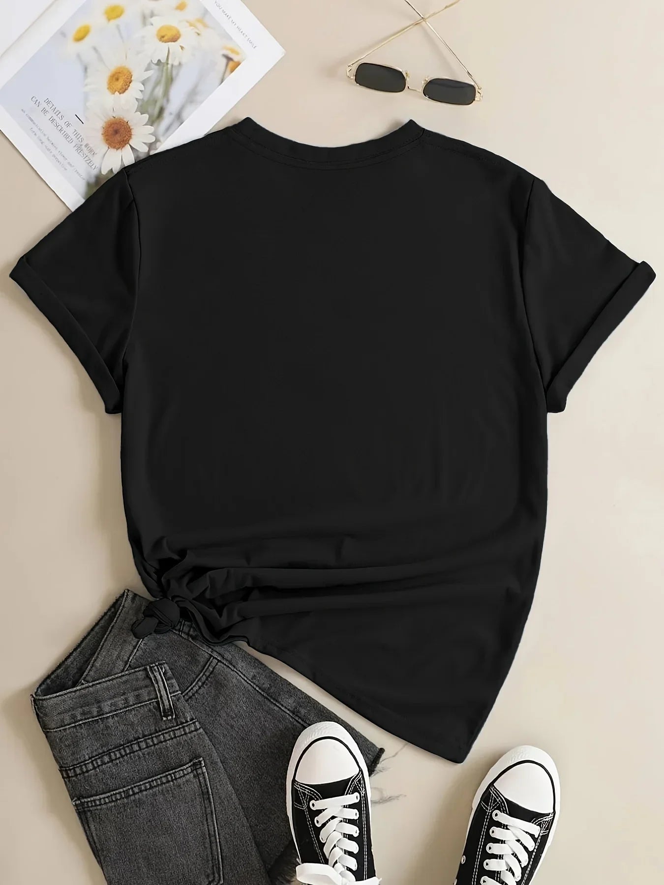 Pot Head Letter and Plants Print T-Shirt for Women, Casual Short Sleeve Crew Neck Top for Spring and Summer