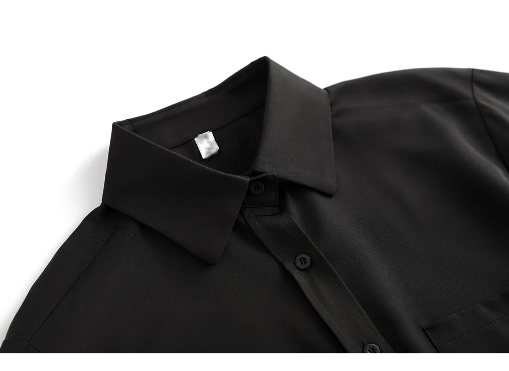 Oversized Long Sleeve White Shirt Women Minimalist Button Up Blouse Turn-Down Collar Casual Cardigan Top