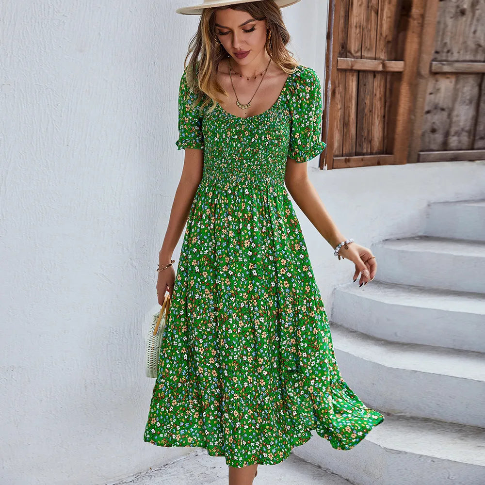 Boho Floral Sundress For Women Vintage Beach Bohemian Dress