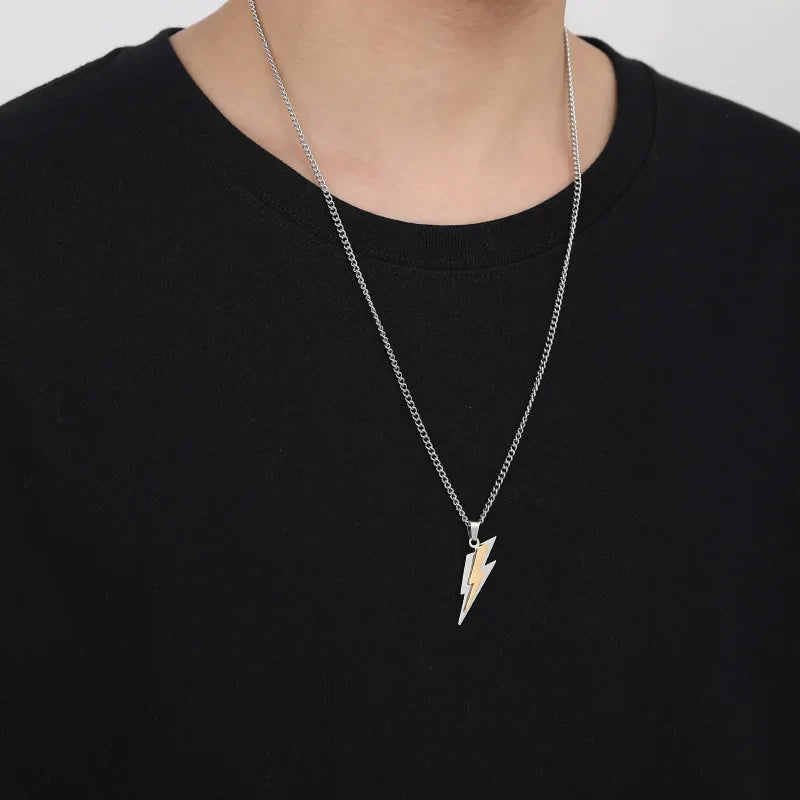 Trendy Gamepad Lightning Stainless Steel Necklace for Women and Men in Gold Color with Crystal Embellishments