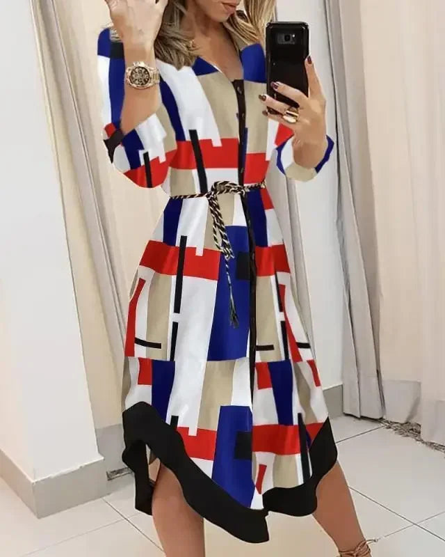 Elegant Striped Print Lace Up Dress For Summer Style