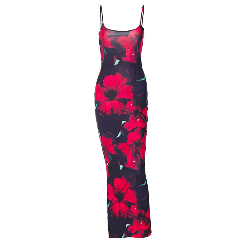 Flower Print Sleeveless Maxi Dress For Summer Women Chic