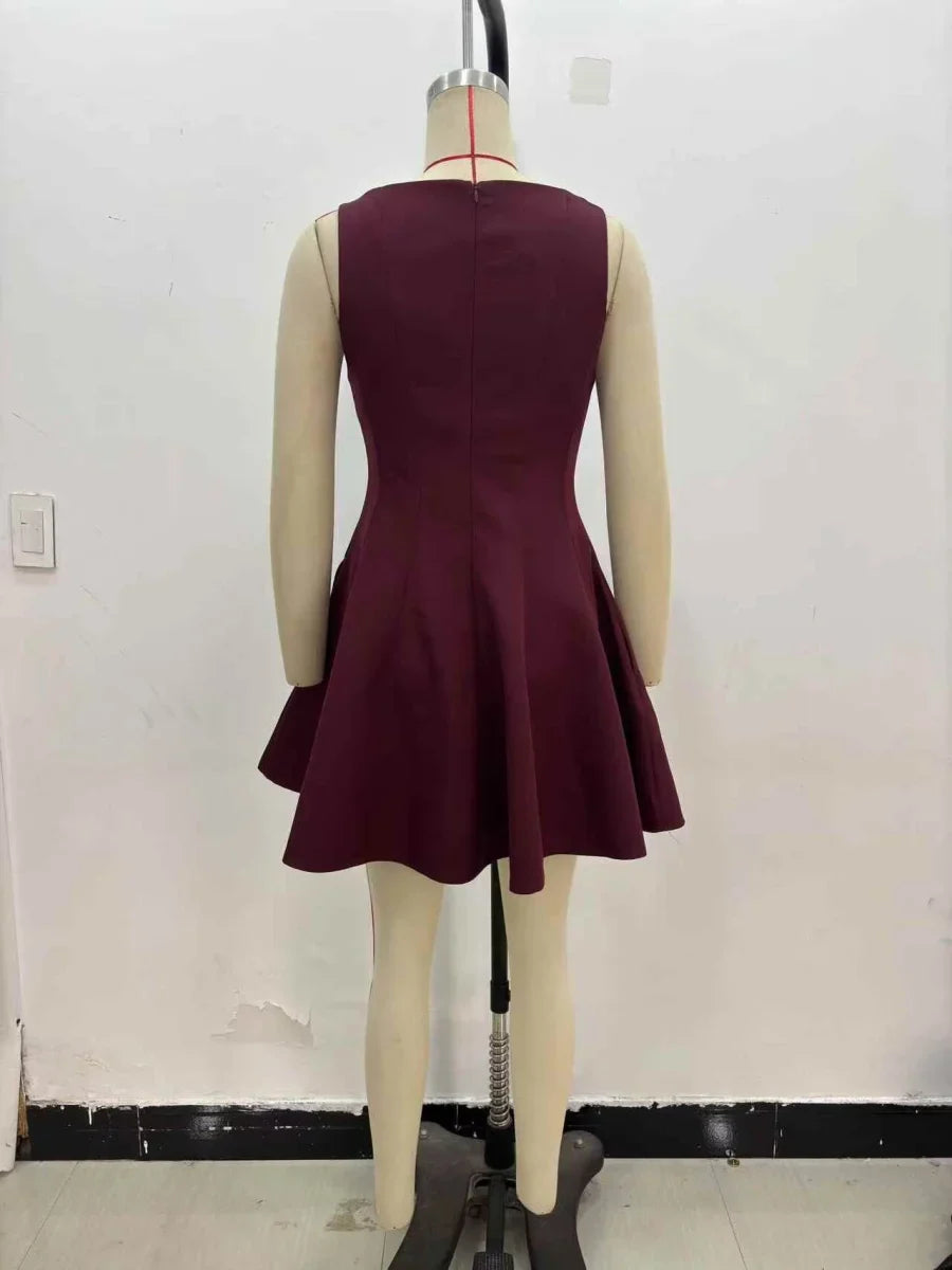 Little Black Dress Elegant Sleeveless Boat Neck Swing Dress