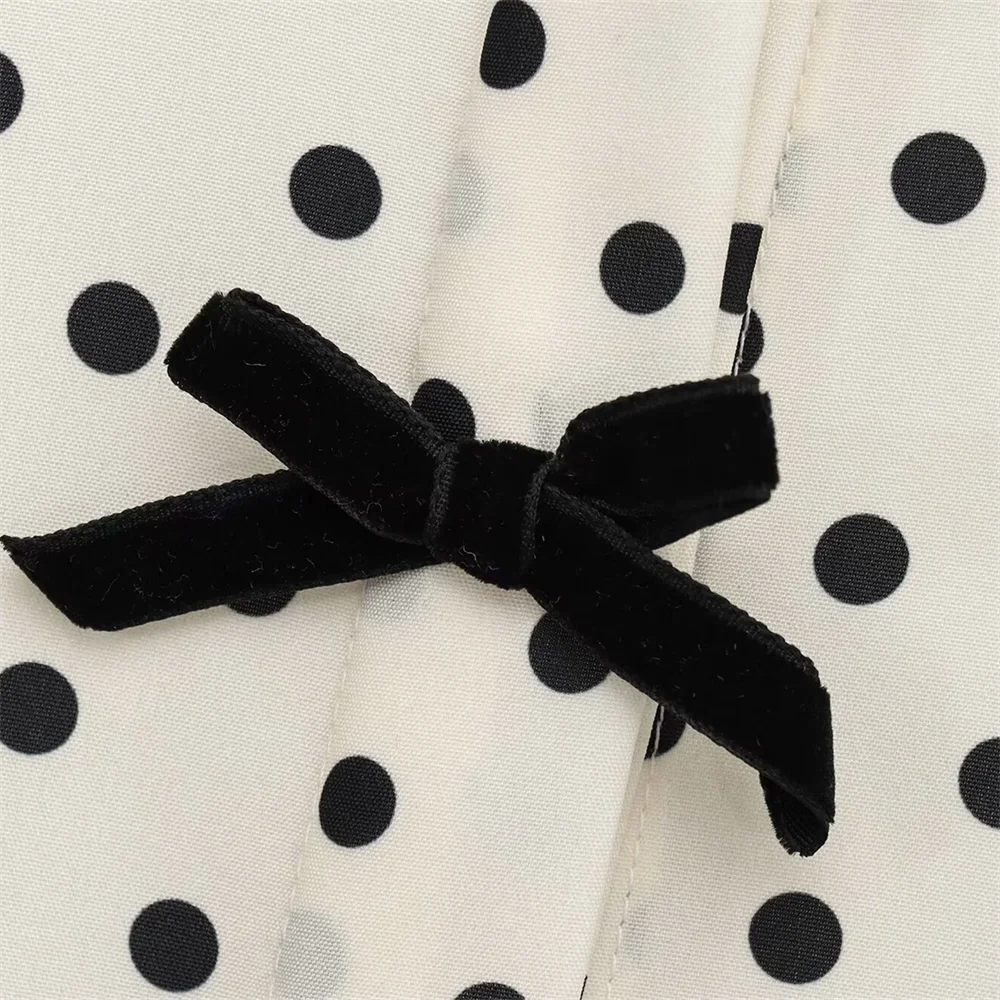 Women's Casual Long Sleeve Shirt with Butterfly Knot and Wave Point Pattern Single Breasted Stylish Blouse