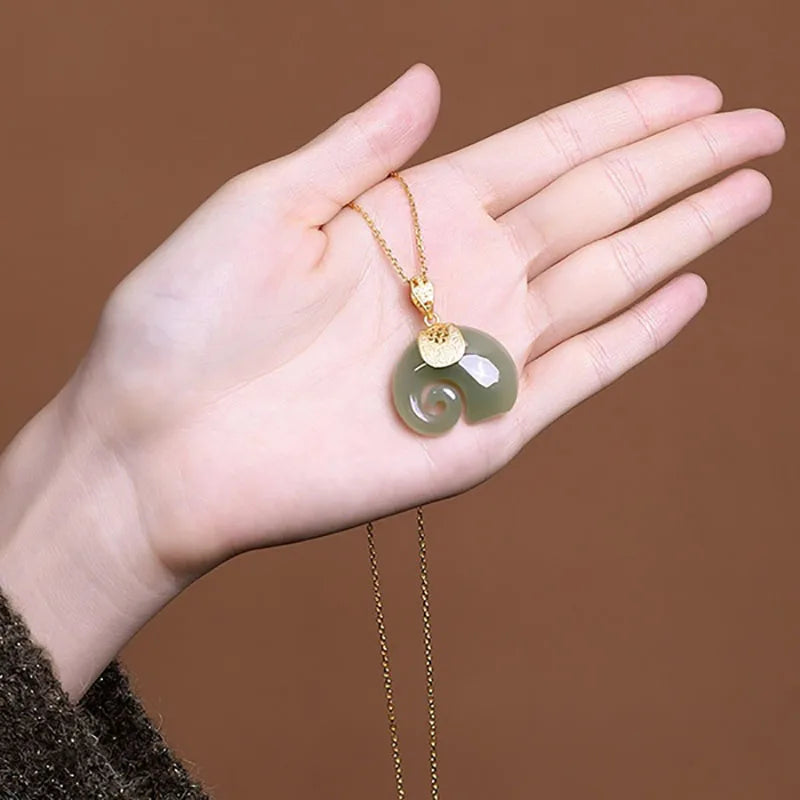 Natural Stone Jade Elephant Pendant Necklace with 18K Gold Plated Chain for Women Perfect for Birthdays and Anniversaries