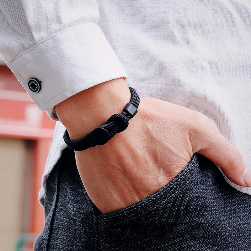 Men's Double Layer Rope Bracelet with 4mm Nylon Cord and Lucky Red Thread Gift for Him