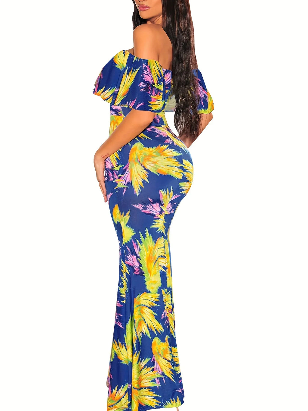 Floral Print Maxi Dress Off Shoulder Bodycon Silhouette