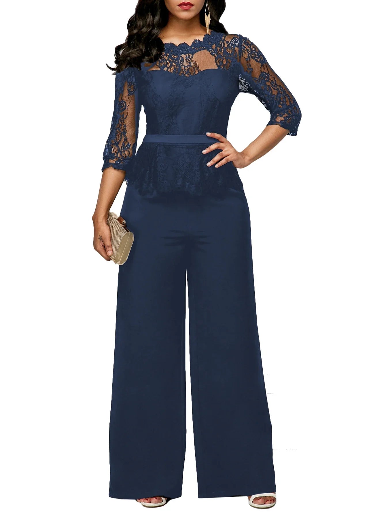Solid Color Short Sleeve Lace Jumpsuit Versatile for Indoor and Outdoor Wear Elegant Chic Design for Multiple Occasions