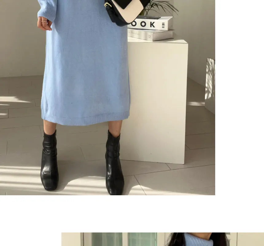 Cozy Turtleneck Sweater Dress For Women Knitted Long Sleeve