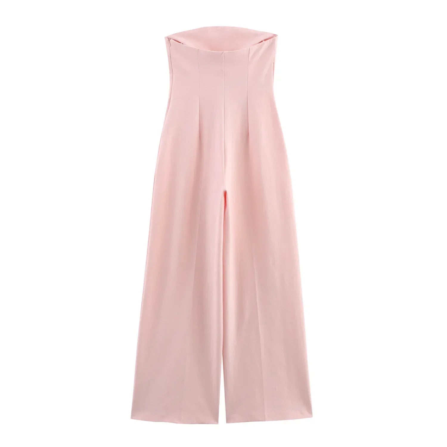 Women High Waist Straight Leg Jumpsuit with Halter Neck Sleeveless Design Side Zipper Wide Leg Pants Chic Spring Summer Outfit