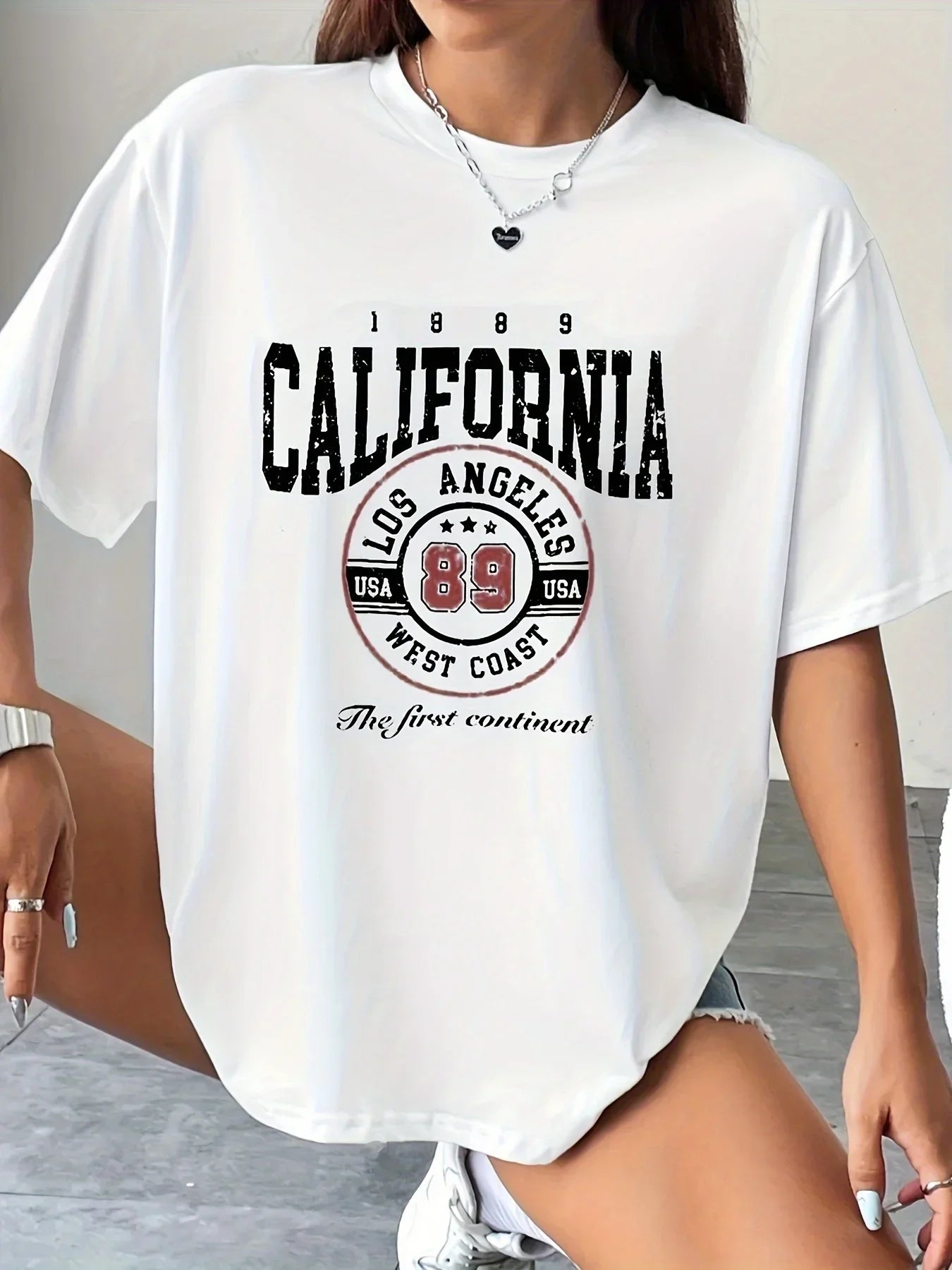 Summer Women Cotton T-Shirt with California Print Casual Top for Girls High Quality Daily Streetwear