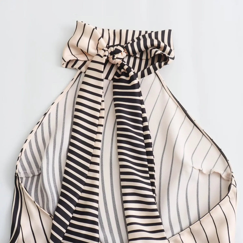 Stripe Halter Backless Evening Dress For Formal Parties