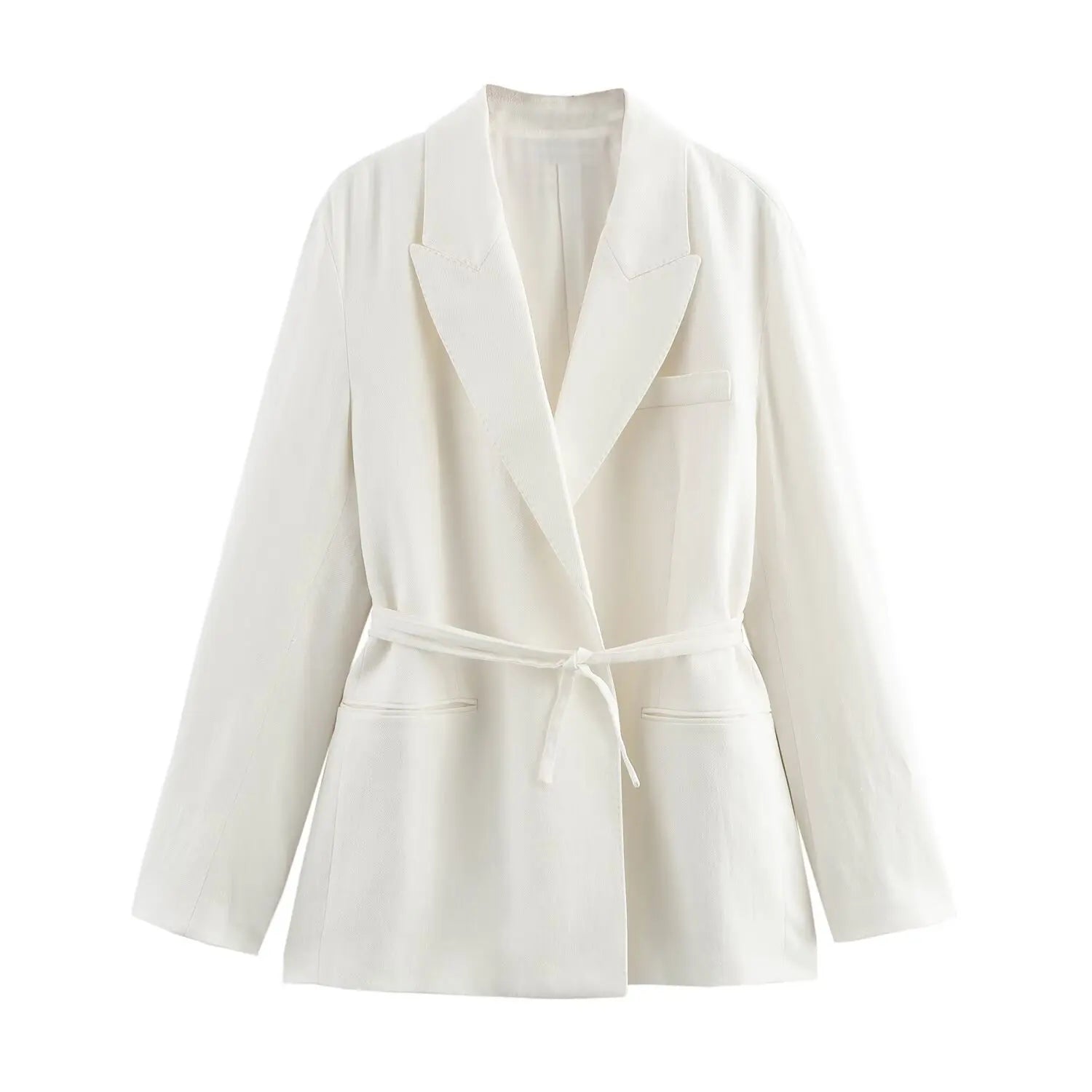 Women's Casual Chic Blended Suit Jacket and Straight Trousers Set for Spring and Summer