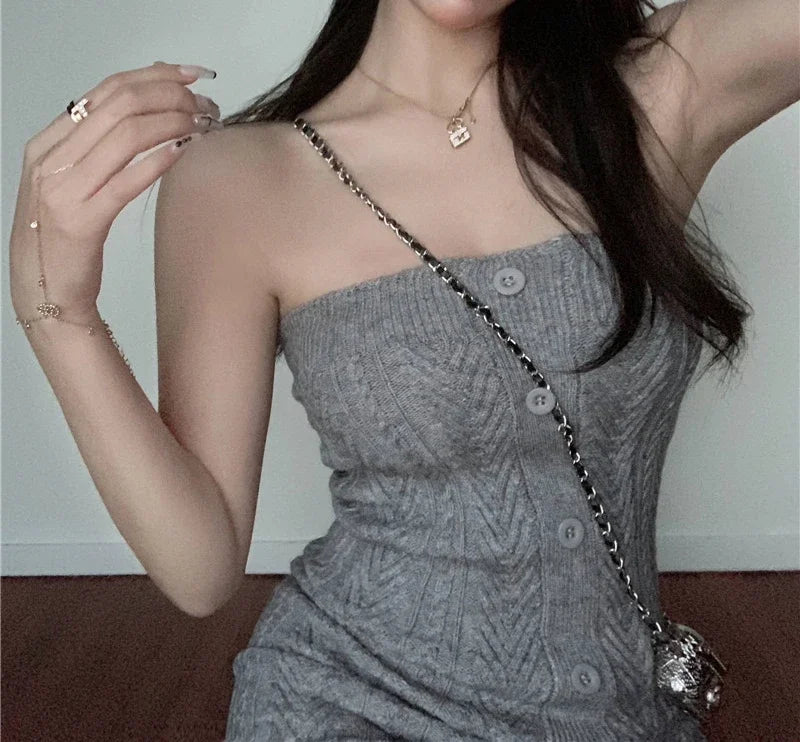 Off Shoulder Bodycon Dress Knit Ribbed Summer Streetwear