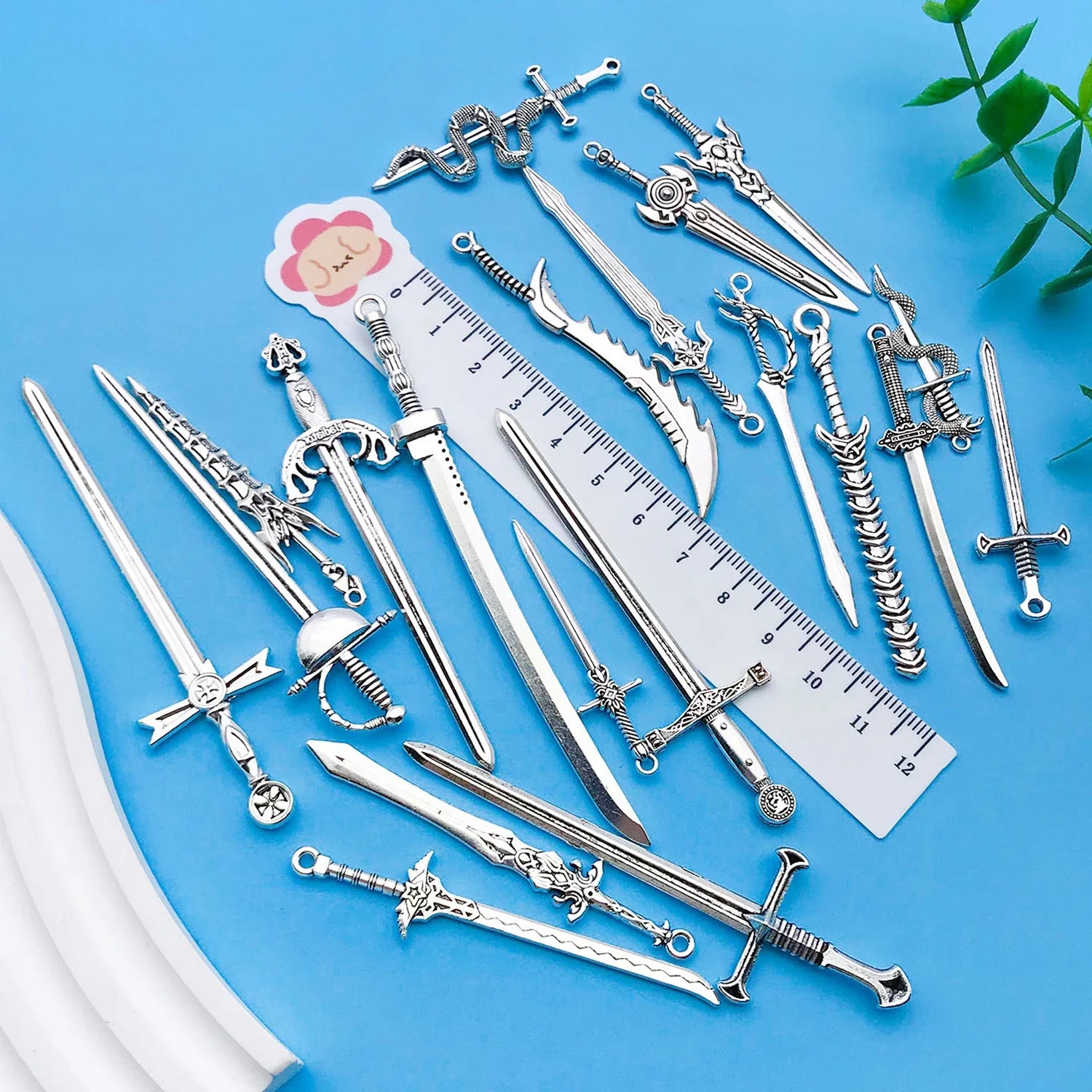 20 Pieces Ancient Silvery Sword Shape Bookmark Set for DIY Jewelry Keychain and Necklace Crafts