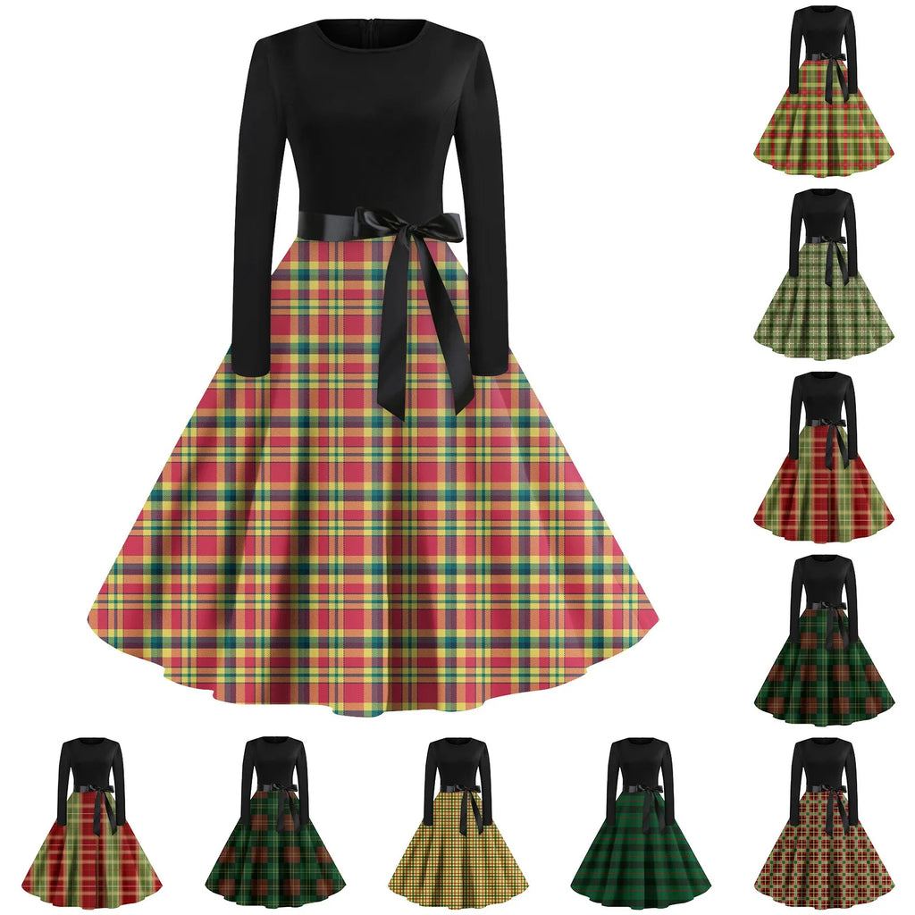 Winter Vintage Christmas Dress Women Long Sleeve 50s 60s