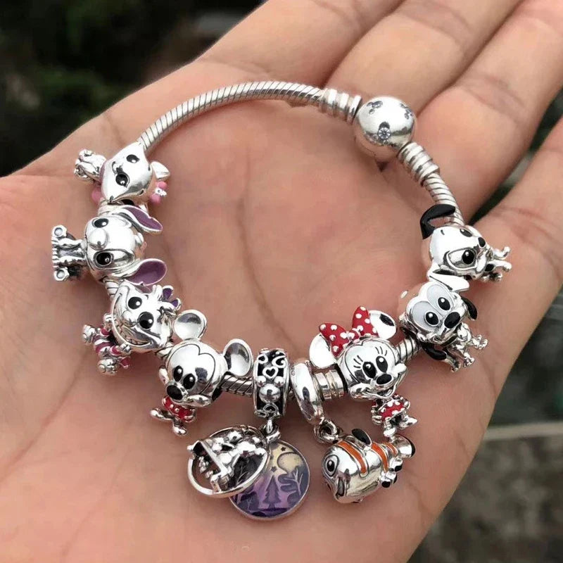 Disney Stitch Minnie Mouse Dangle Charms for Pandora Bracelets Silver Jewelry Making