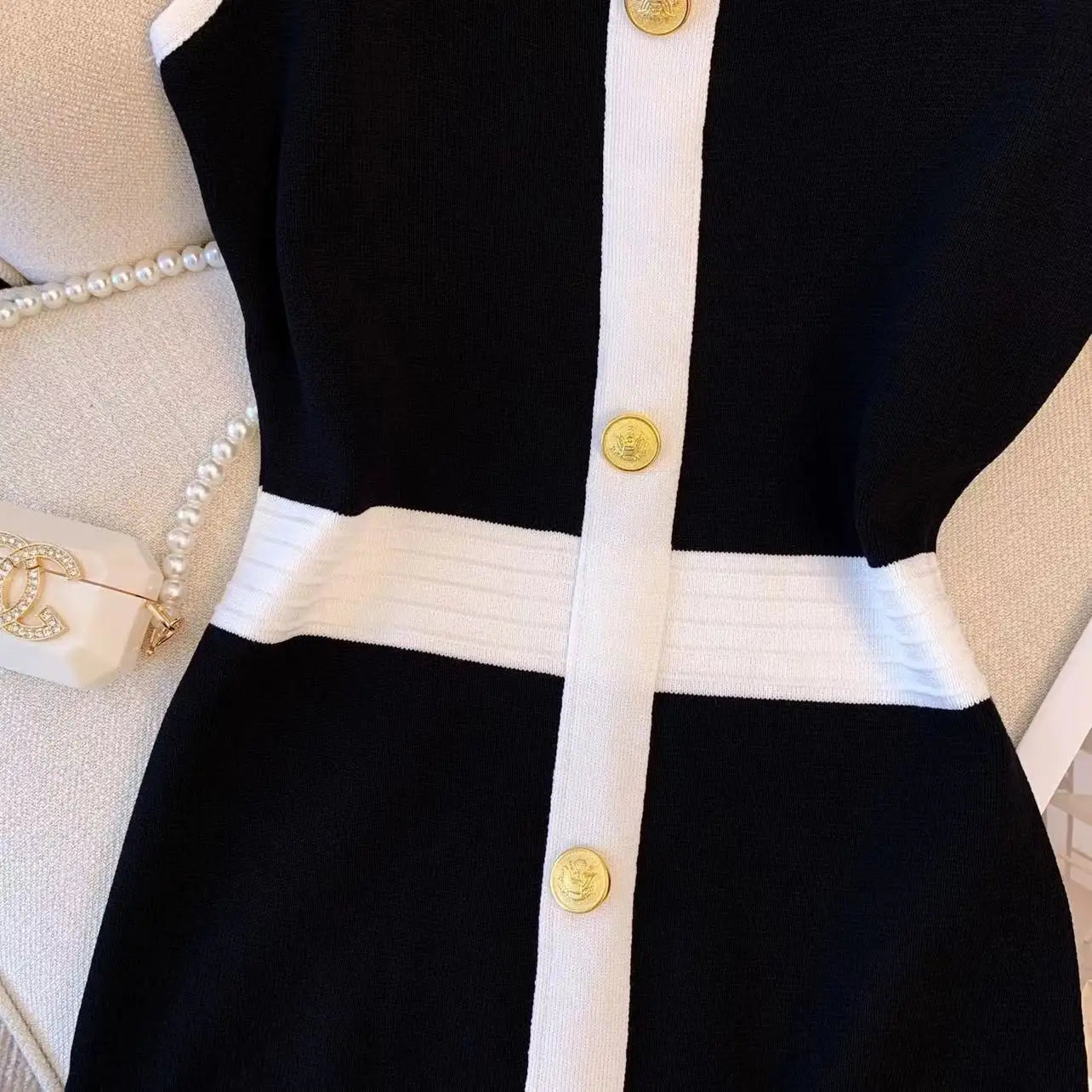 Women Knit Dress Sleeveless High Waist O Neck Mini Summer