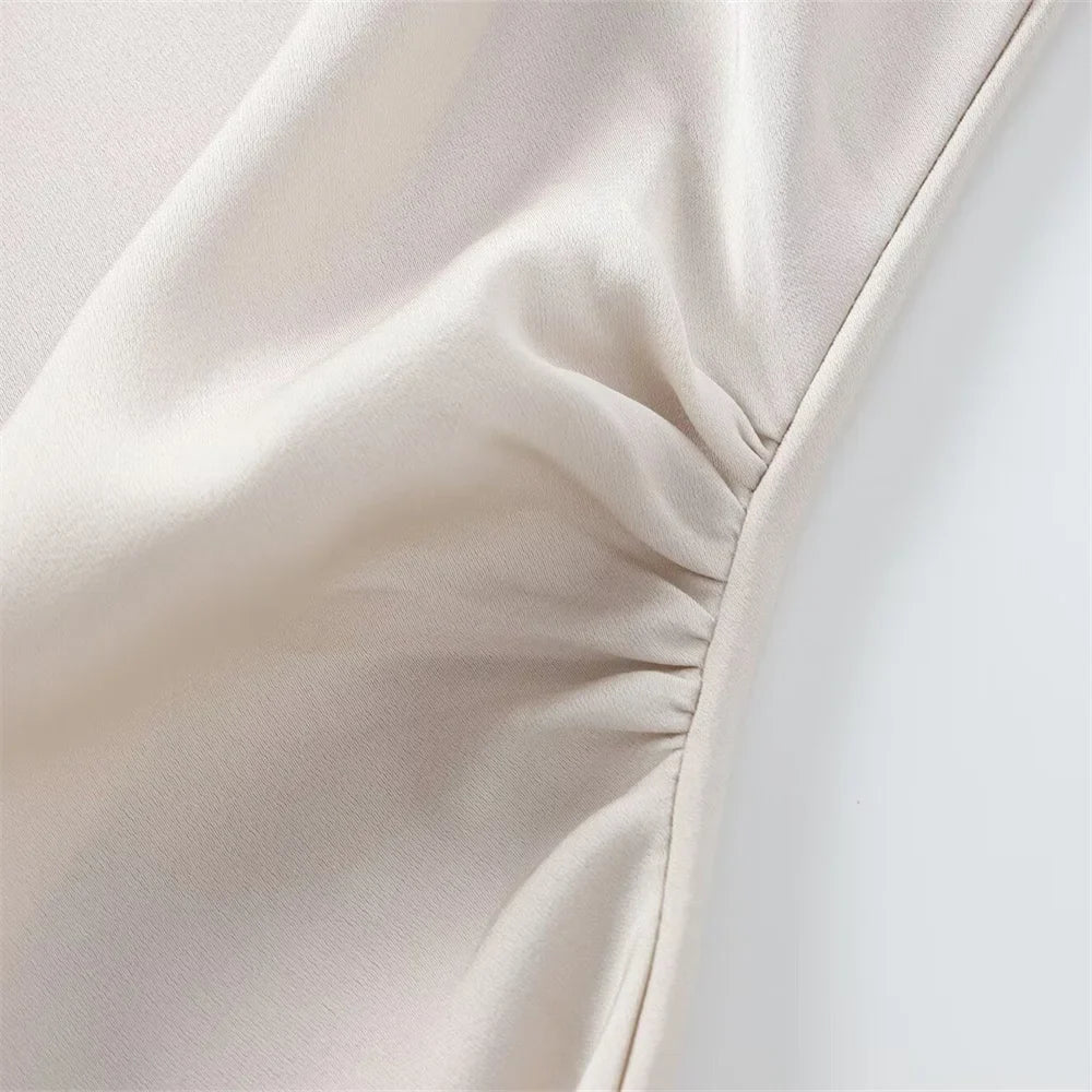 Silk Sleeveless Midi Dress Slim Fit For Office Wear