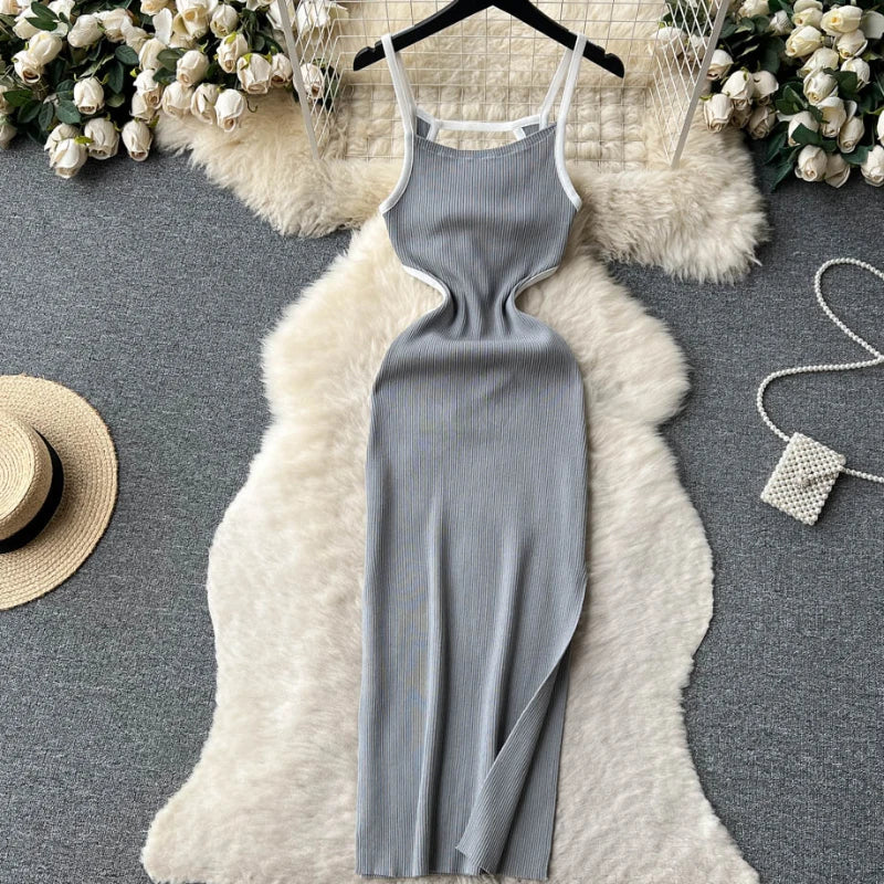 Halter Backless Knit Sundress Women Elastic Waist Bodycon