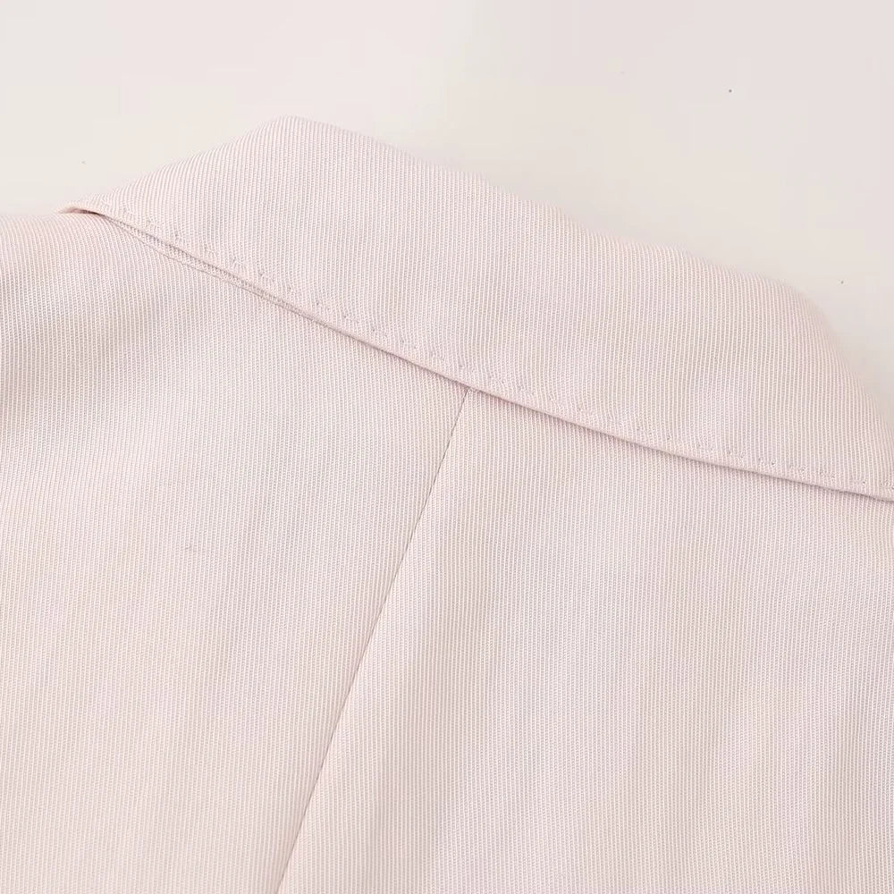 Pink Draping Casual Double Breasted Women's Commuter Suit Coat with Straight Leg Pants