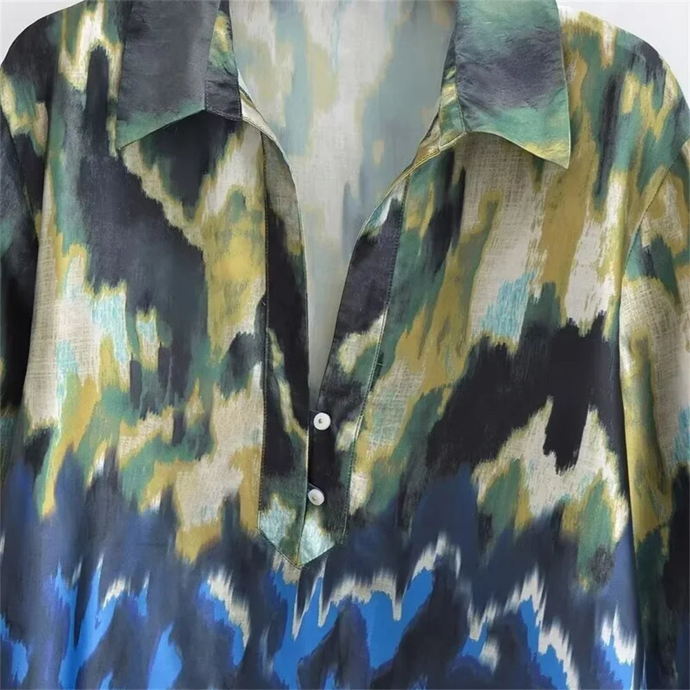 Women's Printed Shirt and Scarf Printed Pants Set for Spring and Summer Fashion