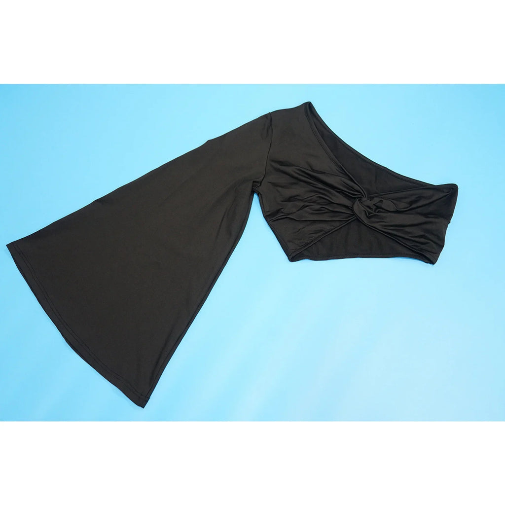 Women's Ruched One Shoulder Sleeve Crop Top and Wide Leg Pants Two Piece Set Outfit