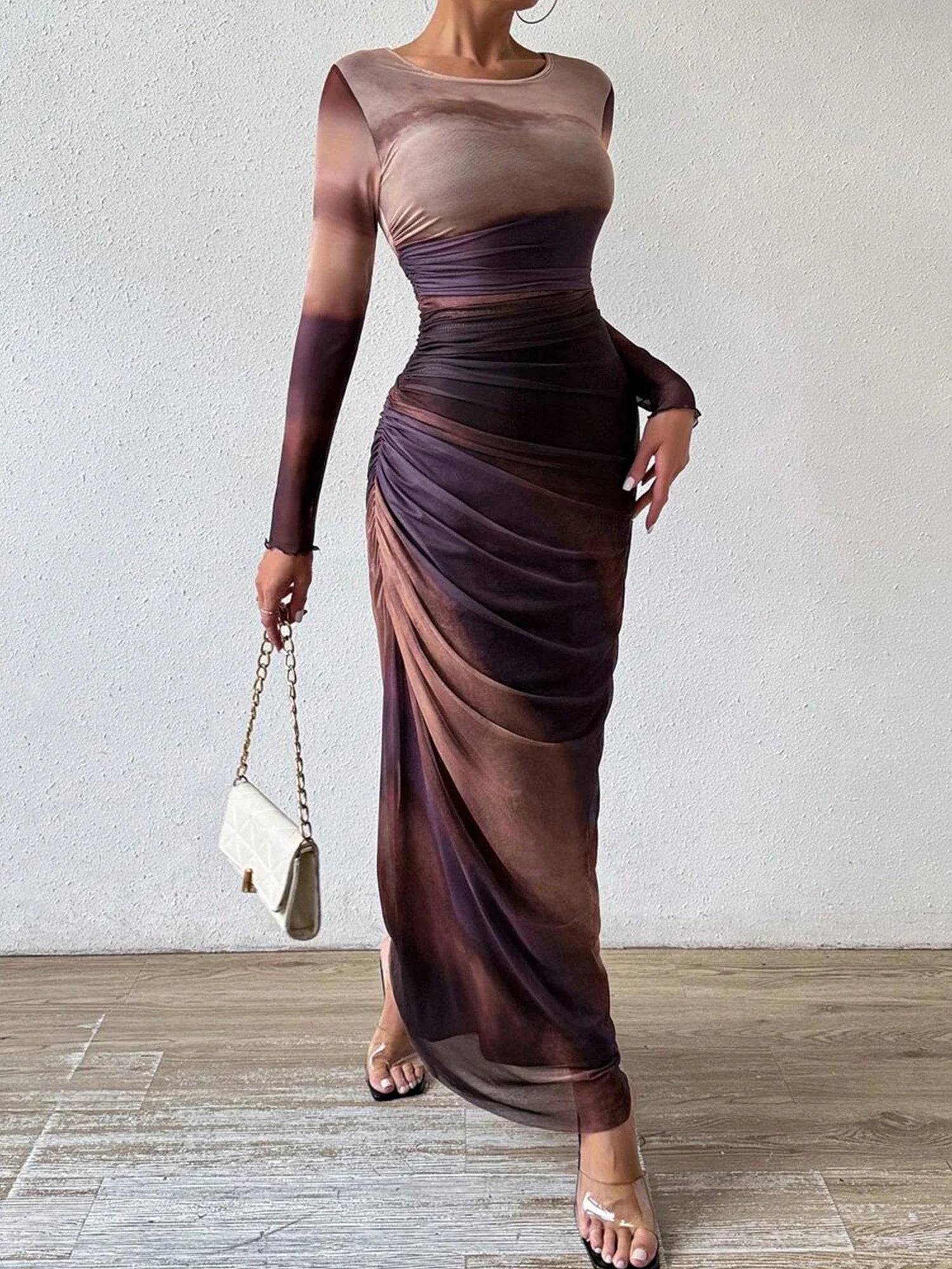 Boho Retro National Style Gauze Dress With Exotic Print