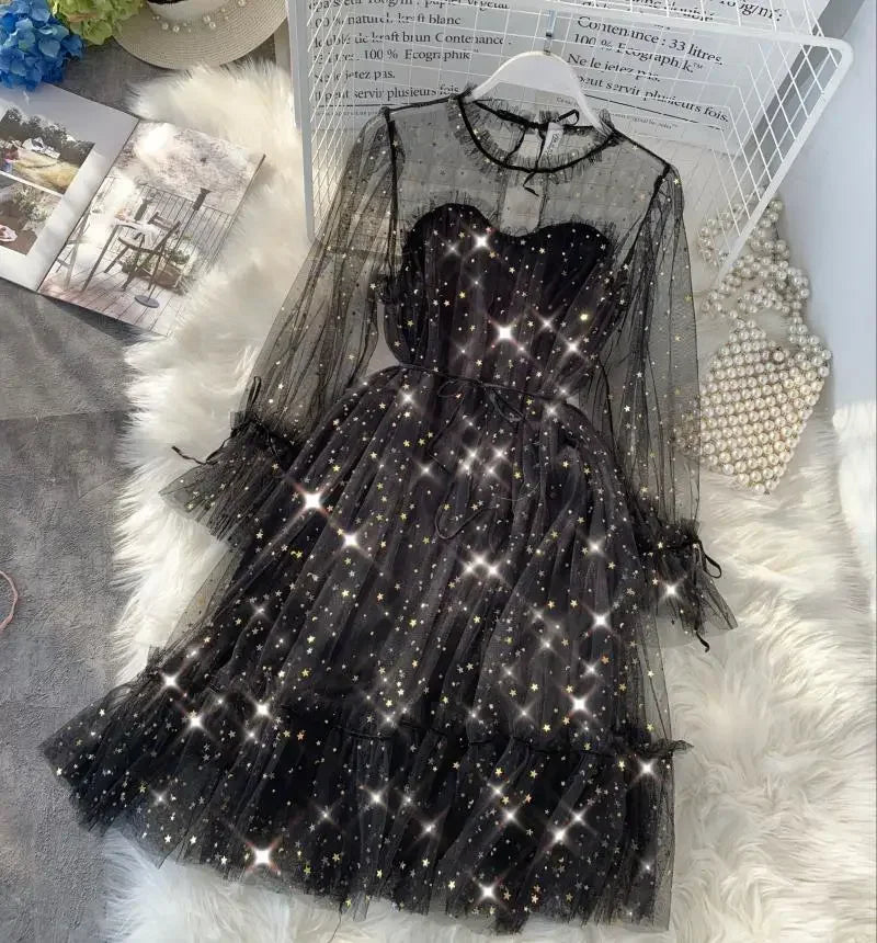 Sequined Mesh Fairy Dress For Women Party Gala Evening Wear