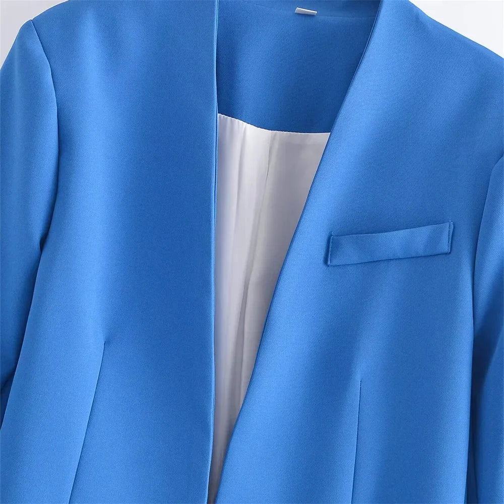 Women's Solid Color Suit Set with Buckle Free Belt Design for Spring and Summer Fashion