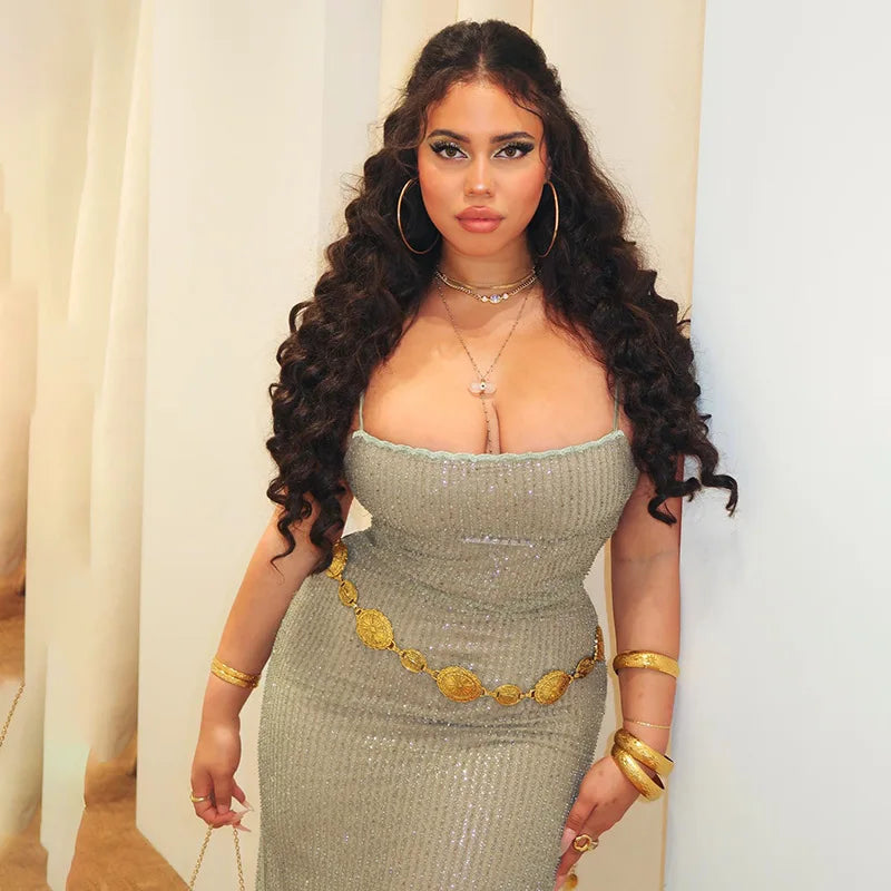 Backless Sequin Maxi Dress for Evening Party Wear Glam